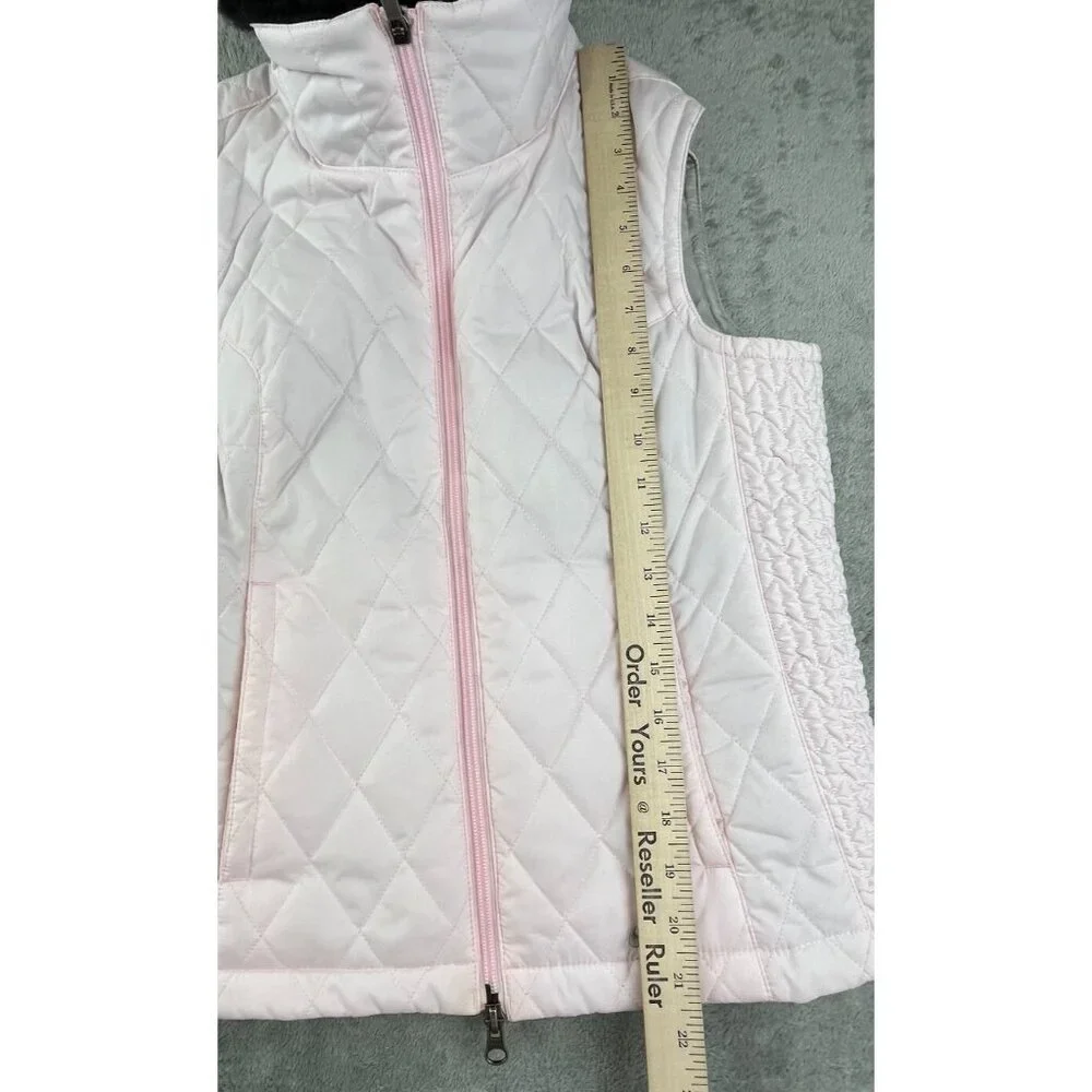 Vintage Nike Quilted Vest Womens Small Pink Faux Fur Collar Running Full Zip Y2K - Picture 8 of 14